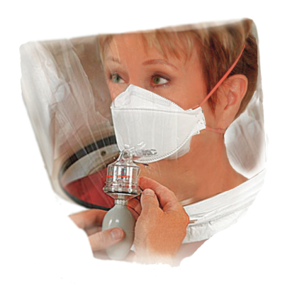 Woman preparing for respirator test Woman preparing for respirator test